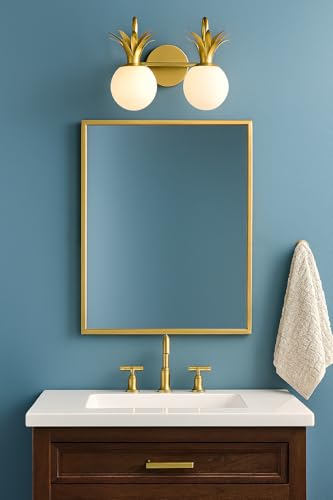 Image of Hinkley Palma 54152HB Small Two Light Vanity, Etched Opal Shade, Classic Pineapple Motif, Heritage Brass