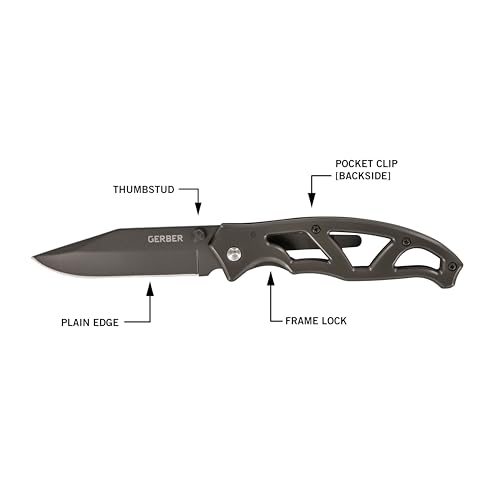 Gerber Gear Paraframe I EDC Folding Pocket Knife, 3" Fine Edge with Safety Frame Lock, Stainless Steel, Grey