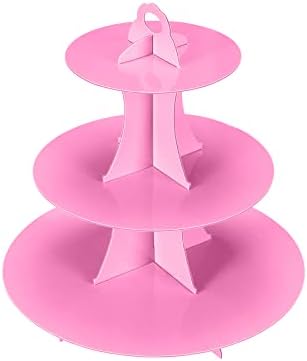 YLDW 3-Tier Cupcake Stand, Cake Stand Holder, Tiered DIY Cupcake Stand Tower for Dessert Table Displays, Birthday Theme Party Favors Decoration, Floral Tea Party, 12" W x 12.8" H, Pink