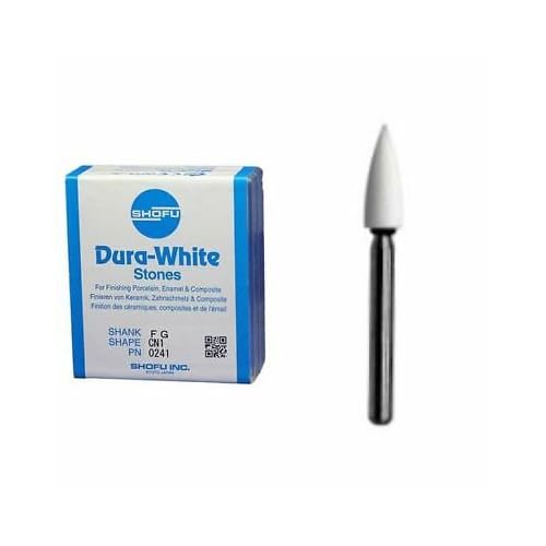 Shofu Dental 0241, Dura-White Mounted Stones FG Pointed Cone CN1 12/Bx, Fine Contouring & Finishing Stones for Enamel, Composites & Porcelain