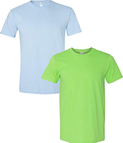 Gildan T-Shirt Softstyle Coton Homme Style 64000 Paquet 2 Petit Bleu-Lime