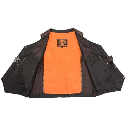 Milwaukee Leather ML1391RT Men's Retro Brown Leather Vest- 10 Pockets Side Lace 4-Snap V-Neck Motorcycle Rider Vest4