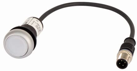 EATON C22-DL-W-K10-24-P3 Pulsador Luminoso Rasante Compacto, Retorno, Blanco, 24 V DC, 1 NC, con Cable 1 m y conector M12A