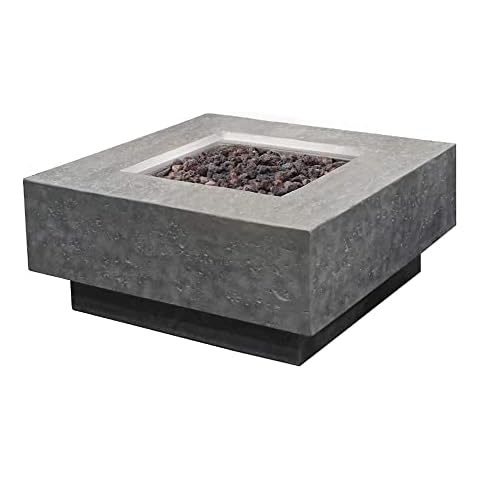 Manhattan Concrete Fire Pit 36" x 36" Outdoor Patio Firepit Includes Lava Rocks Modern Fire Pits & Outdoor Fireplaces for Garden, Deck, Indoor & Outdoor Heating Cover