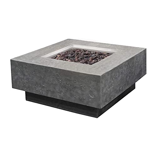 Elementi Manhattan Outdoor Gas Firepit Table 37 Inches Natural Gas Patio Heater Concrete Firepits Outside Electronic Ignition Backyard Fireplace Cover Lava Rock Included Natural Gas