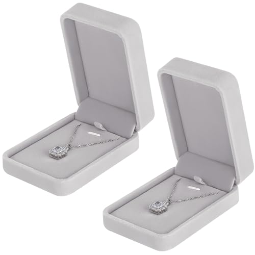 KUKUVR 2 Pcs Velvet Jewelry Necklace Pendant Gift Box For Womem(GREY)