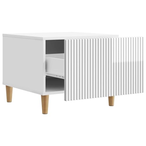 Table basse blanc brillant bois design moderne avec tiroir pour salon - 4
