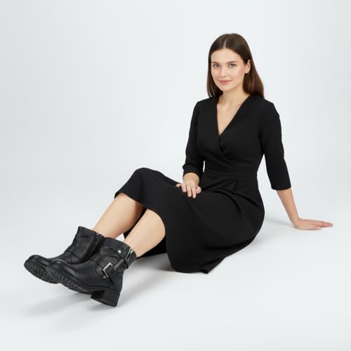 Image of Dunes Max Motorcycle Womens Ankle Boots - Comfortable Booties for Women with Zipper & Buckle, Combat Boots Style, Memory Foam, Wide Width Options