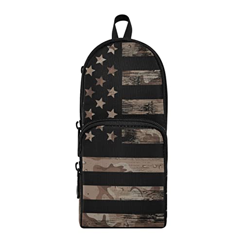 Image of American Flag Pencil Case Big Capacity Pen Bag with Compartment Students Schoolbag Shape Stationery Organizer Pencil Pouch Marker Case for School Office Work