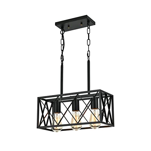 Luz de comedor industrial negra KEESFU de tres focos con acabados de alta calidad