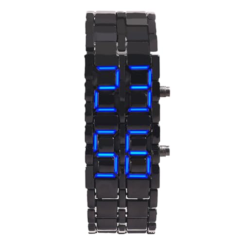 Image of ANCLLO Alloy Lava Watch Blue Glow Wristwatch Mens Digital Stainless Steel Bracelet Electronic Timepiece Creative Design