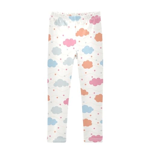 Clouds Polka Dots Wavy Lines Girls Leggings,Workout Leggings for Girls Toddler Athletic Leggings Size for 3-10T