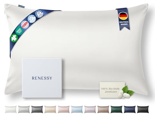 RENESSY Kissenbezug aus 100% Bio-Seide 40x60 cm - 22 Momme Maulbeerseide, Güteklasse 6A, Oeko-Tex zert. in Deutschland - Luxus für Haar und Haut, 1 Stück (Weiß)