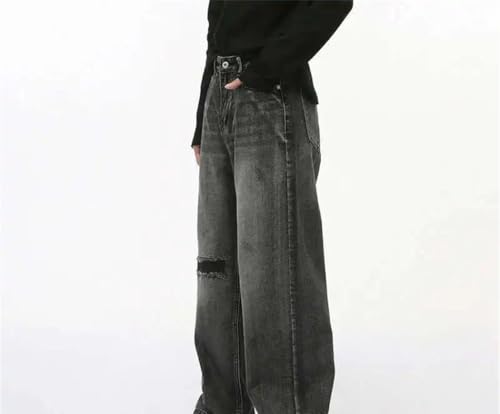 Men Ripped Jeans Loose Fit Casual Straight Denim Pants Summer High Waist Wide Leg Trousers3