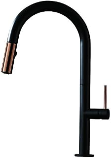 TURS Kitchen Taps Black Kitchen Sink Tap with Pull Out Spray Single Lever Copper Hot and Cold Sink Mixer Tap