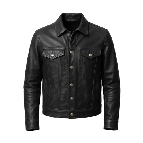 Zerimar Chaqueta Tejana de Cuero para hombre | Piel Natural Auténtica | Prenda Elegante y Cómoda con Diseño Moderno | Ideal para Uso Diario o Salidas Especiales | Talla XXL | Color Negro