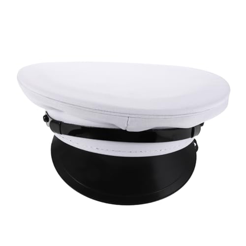 Healeved Durable Cotton Polyester Flat Top Cap Large Brim Hat Boating Accessory White