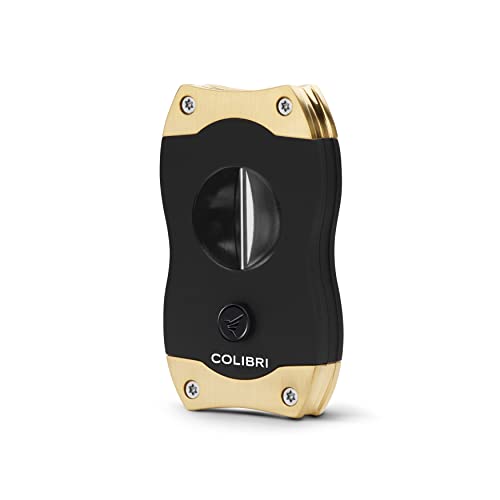 Colibri V-Cut Zigarrenschneider | Schwarz Mit Goldakzenten | Federauslöser | Tiefer 7mm V-Schnitt | Bis zu 60+ Ringmaß-Zigarren | Ergonomisches Design