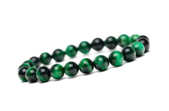 Bracelet oeil de tigre vert 8mm en pierres naturelles élastique de 17cm pour homme et femme