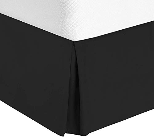 Bed Skirt Queen 21 Inch Drop Solid Black 100% Cotton Hotel Quality Tailored Drop, Wrinkle & Fade Resistant