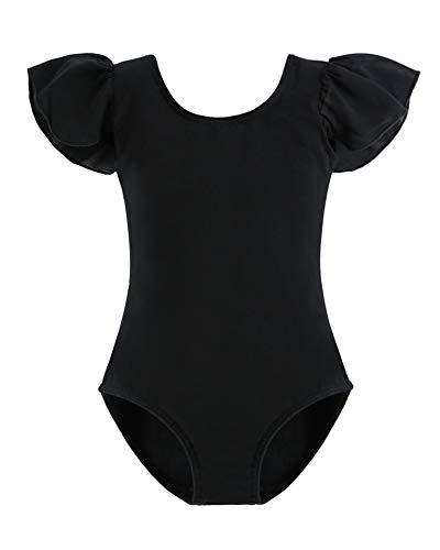 Stelle Girls Leotards Black Ballet Dance Leotards Ruffle Short Sleeve Gymnastics Outfits(Toddler/Little Kid/Big Kid)