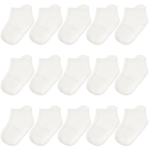 Image of HYCLES 15 Pairs Toddler Socks, Kids Grip Socks for 6-12 Month 1-7 Years Non Slip Ankle Sock for Baby Boys Girls