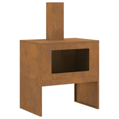 vidaXL Brasero con Chimenea Acero patinable 60x40x96 cm