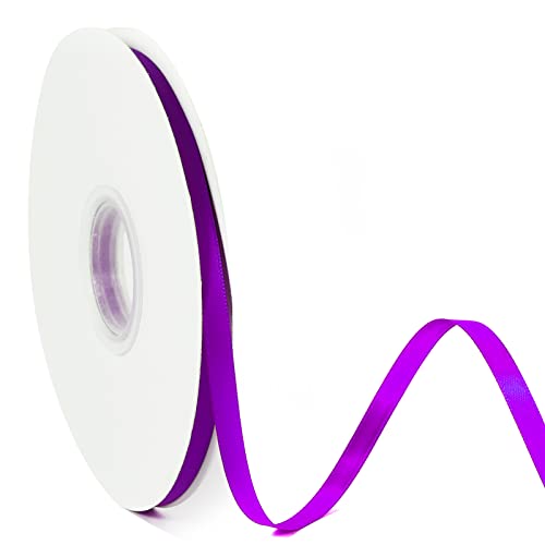 Purple 1/4" X 50 Yards Solid Color Satin Ribbon, Double Faced High Density Polyester Fabric Ribbon for Gifts Wrapping, Wedding, Party, Crafts, Hair Bows, Home DIY Decor Ornaments