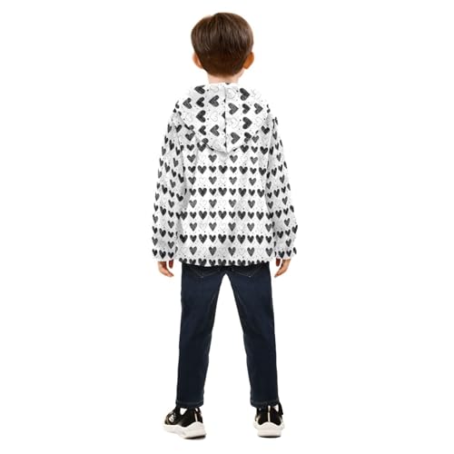 Black White Hearts Boys Fleece Coat,Children's Zip-Up Hoodie Jacket,Baby Warm Fashion Outerwear 3-10T,A1133964