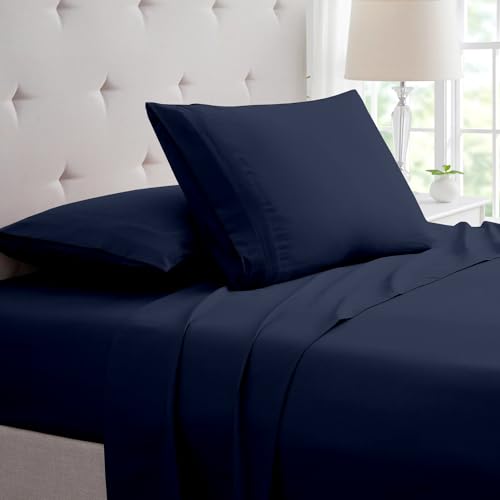 SGI bedding Luxurious & Durable 600 Thread Count Full XL Size Sheet Set - 4-Piece 15" Deep Pocket Bedding Sheet Set | 100% Egyptian Cotton Full XL Sheets | Full XL Size Bed Sheets in Navy Blue Solid