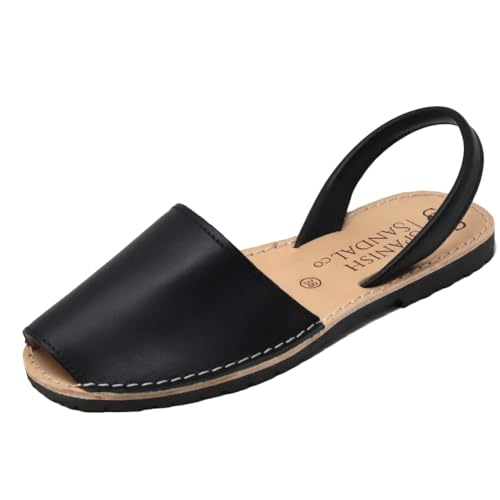 Image of The Spanish Sandal co Classic Flat Sandals for Women, Dressy Soft Leather Peep Toe Sandals for Women, Versatile Casual Slip-on Flats