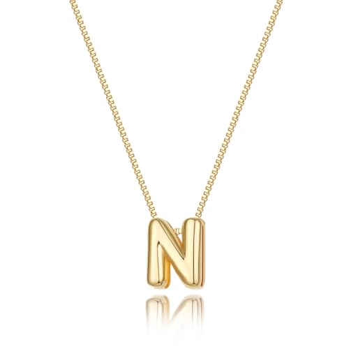 Image of Personalized Bubble Letter Initial Necklace, 14K Gold Plated, Dainty Pendant for Women, Trendy Gold Jewelry