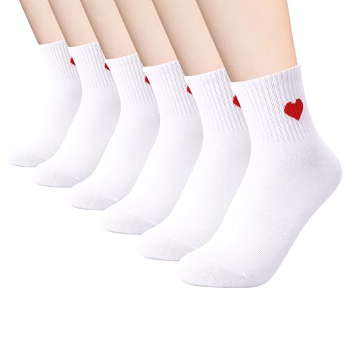Image of Jspupifip Women's Cute Ankle Crew Socks, 5 /6 Pairs Novelty Fun Heart Casual Calf Sock, Cotton Athletic Running Socks 5.5-8.5