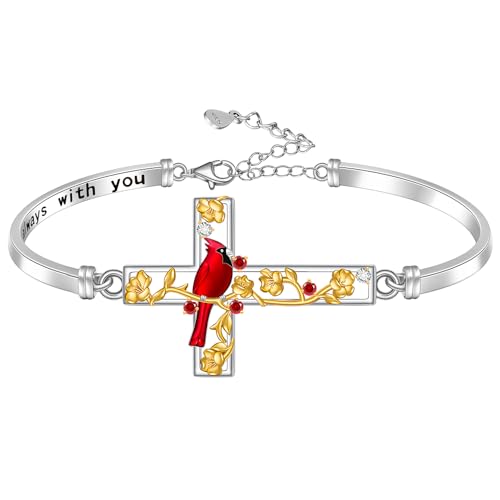 Cardinal Bracelet for Women Sterling Silver Cross Bracelets Christmas Red Cardinal Gifts for Loss of Loved One Memorial Sympathy Jewelry