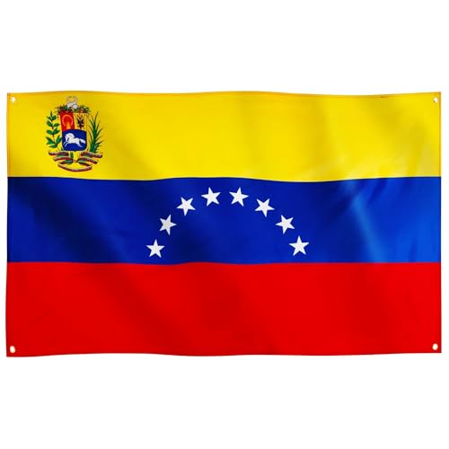 Bandera nueva de Runesol Venezuela, 91 x 152 cm, 8 estrellas con escudo, bandera venezolana, estandarte de la República Bolivariana de Venezuela, 4 ojales, banderas premium