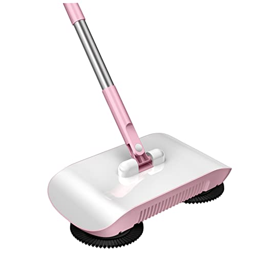 Carpet Sweeper Manual Hand Push Sweeper 3 in 1 Sweeping Mop Crumb Sweeper Vacuum Cleaner Home Cleaning Tool for Sweeping Mopping Pink