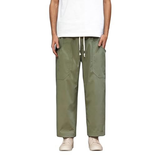 Pantalón de chándal casual para hombre, corte recto, pierna ancha, con cordón de ajuste, cintura ligera y cómoda, elástico, pantalón para hombre con bolsillos, verde, 3XL