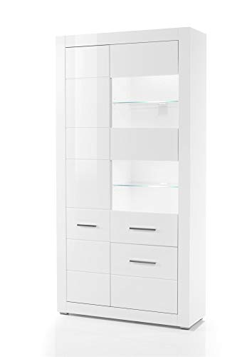 Design-Wohngalerie Vitrine Bianco IV - Korpus Weiß Mattlack/Front MDF Weiß Hochglanz Cover