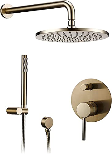 Système de douche en or brossé encastré de luxe avec pomme de douche effet pluie chic