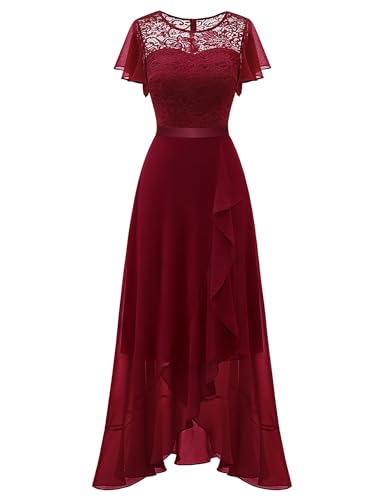 Image of BeryLove Formal Long Dresses for Women Wedding Guest Cocktail Bridesmaid | Airy Lace & Chiffon Evening Gown, Flutter Sleeve, Ideal for Mother of the Bride, Prom, Homecoming Party & Semi-Foraml Events