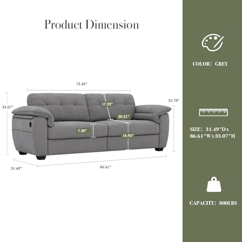CHYMSUN 87\" Modern Sofa, Comfy Sofa Couch w/Extra Deep Seats, 2/3 Seater Couches w/USB Charging Ports & Side Pockets, Sleeper Sofas for Living Room, Apartment, Office (Grey Chenille)