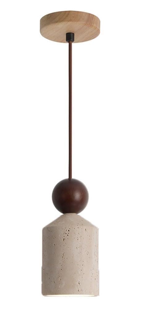 TONFON Rustic Wabi Sabi Chandelier Mid Century Creamy Travertine Pendant Light Cylinder Shade Nordic Farmhouse Hanging Lamp for Kitchen Island Living Room Bedroom Bedside Dining Room Hallway(Walnut)