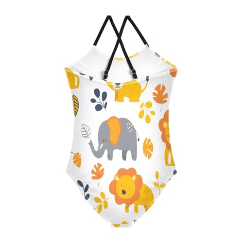 Lion and Elephant Girls One-Piece Swimsuit Beach Bathing Suit2