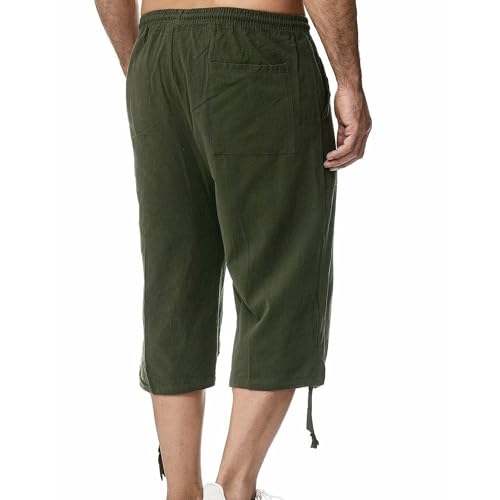 JEShifangjiusu Men's Baggy 3/4 Linen Capri Pants Summer Drawstring Short Below Knee Yoga Pants with Pockets3