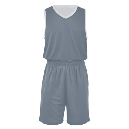 Conjunto de camiseta de baloncesto juvenil azul pizarra para niños y niñas, cuello en V, camisetas de baloncesto para niños (5-13 años), Gris pizarra, XL