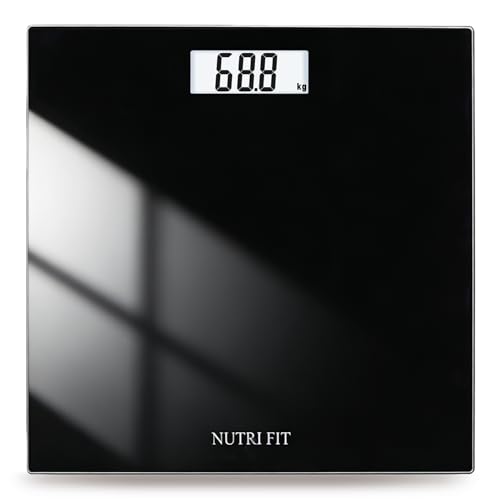 NUTRI FIT Digital Bathroom Scale Body Weight Scales 400 lbs Ultra Slim Most Accurate for Gym Yoga Studio with Large Backlit Display, Black