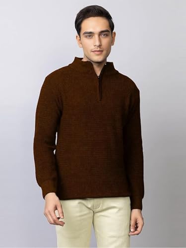 Image of TYSORT Men High Neck Zipper Full Sleeve Waffle Knitted Winter Sweater,Waffle Knit Sweater for Men