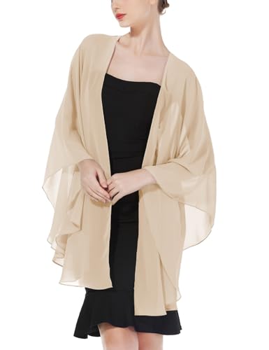 BEAUTELICATE Femme Étole Châle Elégant Foulard Boléro Cape en Mousseline de Soie Pour Robe de Soirée Mariage Mariée Cérémonie(Champagne, Taille Unique)