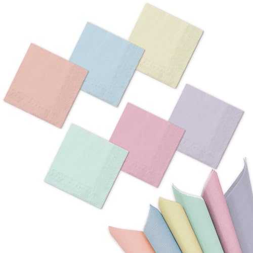 Whaline 120 Piezas Pastel Rainbow Cocktail Napkin Colorful Beverage Luncheon Paper Napkins 2 Ply for Gay Pride Day, Home and Party Favors, 6 Colors