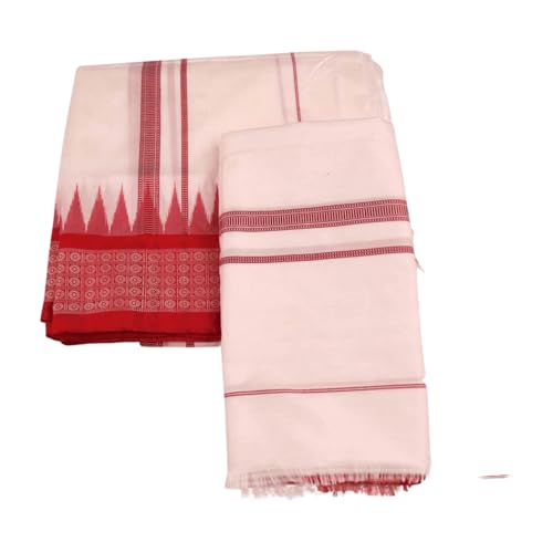 Image of Authentic Sambalpuri Handloom Cotton Unstitched Dhoti with Utari for Men | Traditional Odisha Weave Ikat Dhoti for Festive & Religious Wear